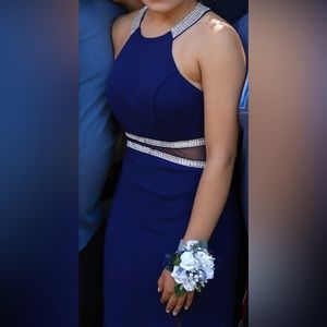 My Michelle Navy Blue Halter Prom Dress